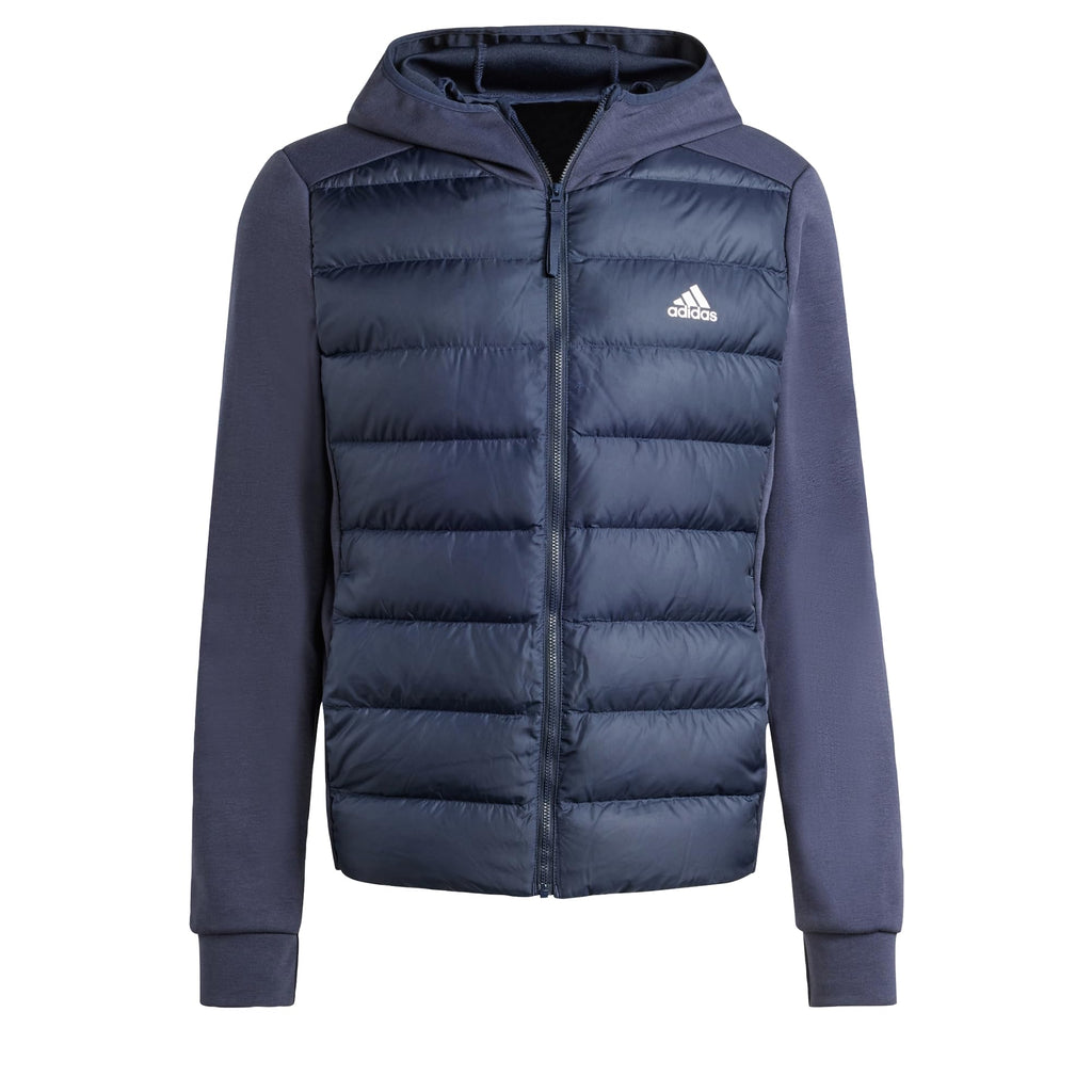 adidas Mens Essentials Hybrid Down Hooded Jacket Ink Small