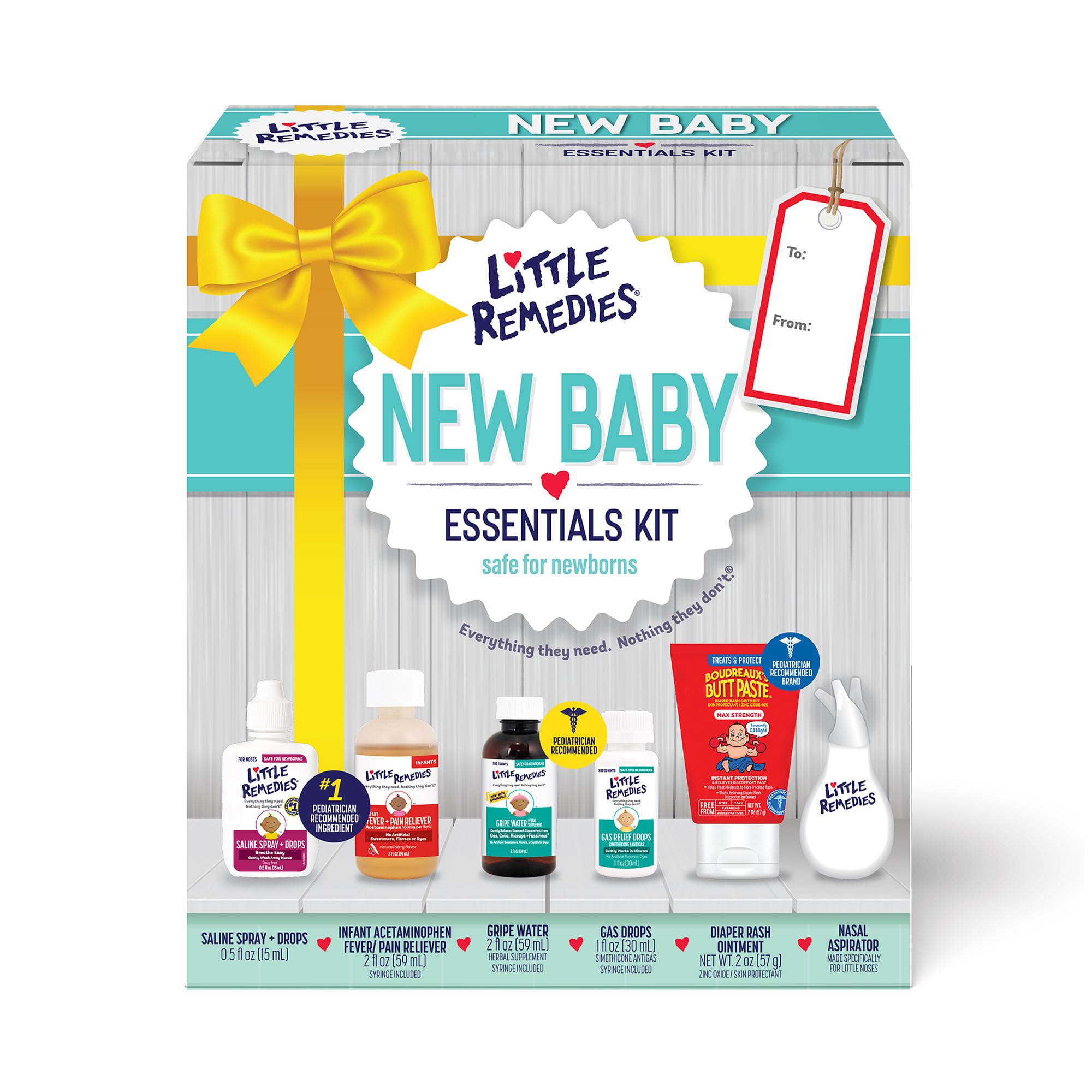 Little Remedies New Baby Essentials Kit 6 Newborn Essentials Saline Nasal Spray Gas Relief Drops Gripe Water Fever Reliever & Diaper Ointment